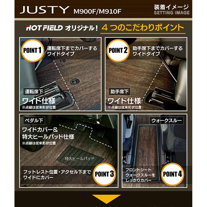 スバル ジャスティ JUSTY 900系 フロアマット+トランクマット ラゲッジマット ◆ウッド調カーペット 木目 HOTFIELD