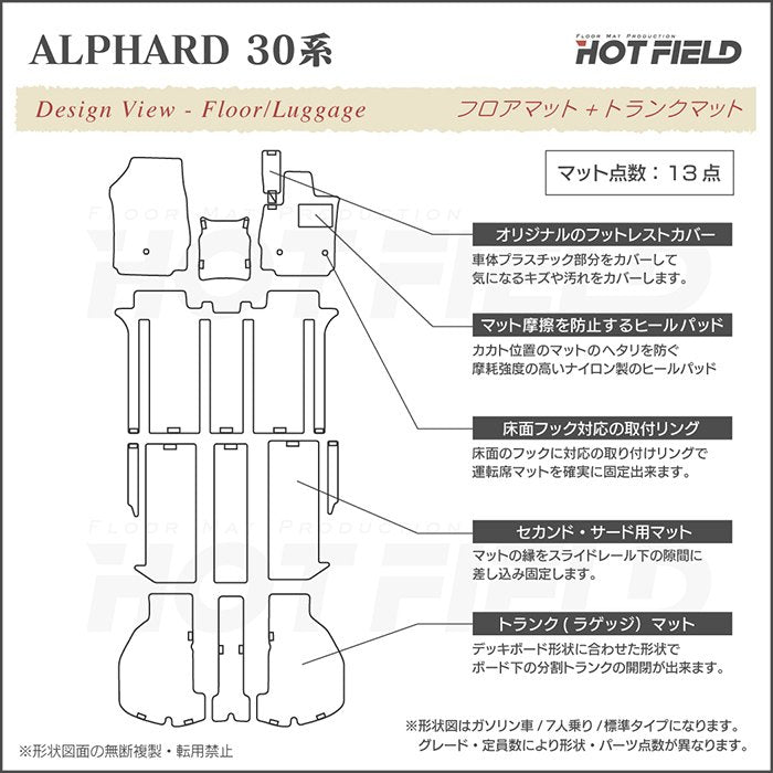 トヨタ 30系 アルファード フロアマット+トランクマット ラゲッジマット ハイブリッド対応 ◆重厚Profound HOTFIELD