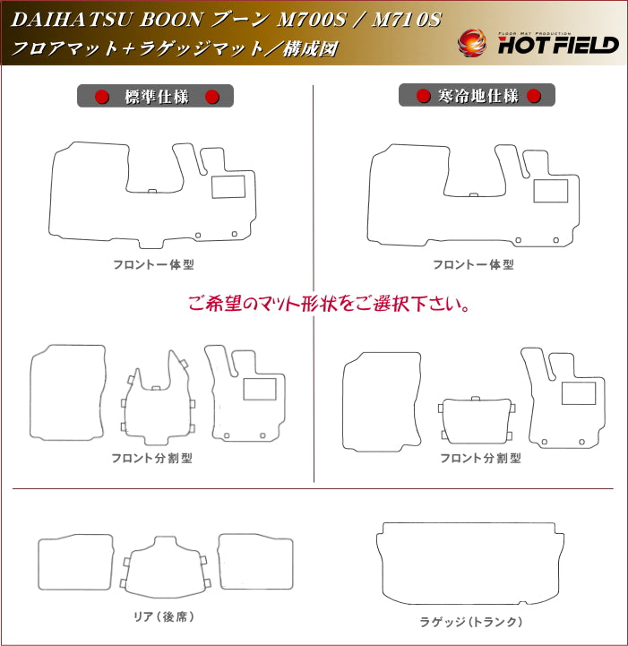 ダイハツ ブーン BOON 700系 710系 フロアマット+トランクマット ラゲッジマット ◆シャギーラグ調 HOTFIELD