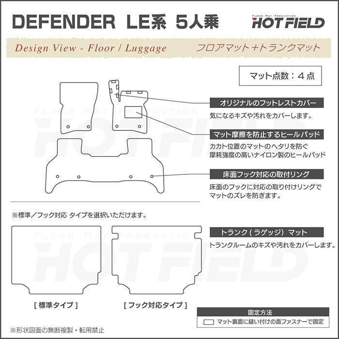 ランドローバー 新型 ディフェンダー LE系 5人乗(5ドア)用 フロアマット＋トランクマット ラゲッジマット ◆重厚Profound HOTFIELD