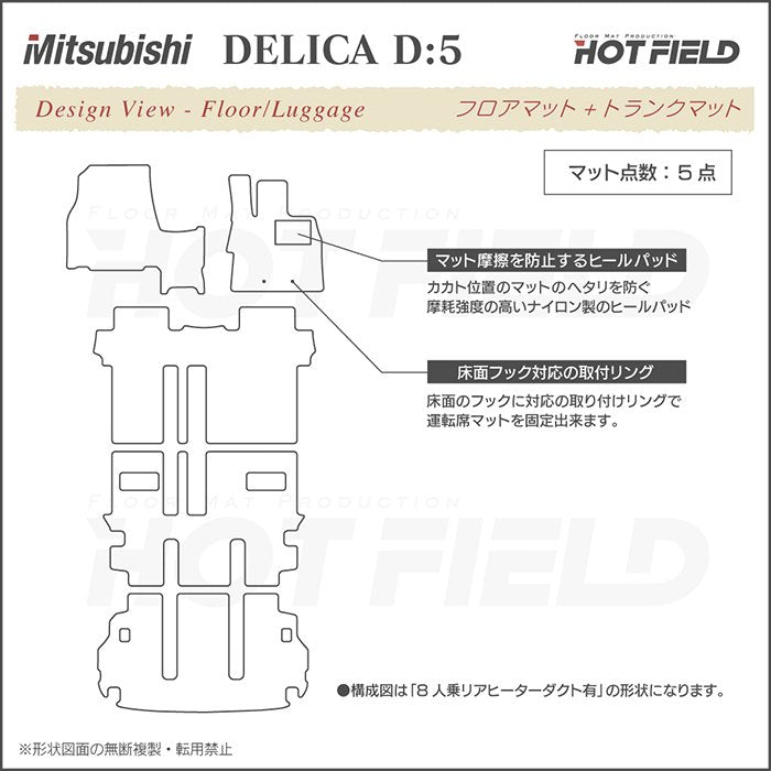 三菱 新型対応 デリカ D5 フロアマット+トランクマット ラゲッジマット ◆千鳥格子柄 HOTFIELD