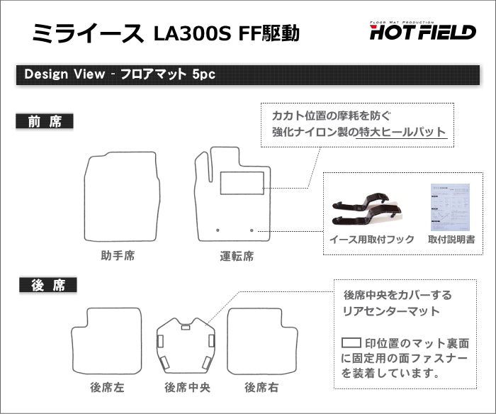 ダイハツ ミライース LA300S フロアマット ◆ウッド調カーペット 木目 HOTFIELD