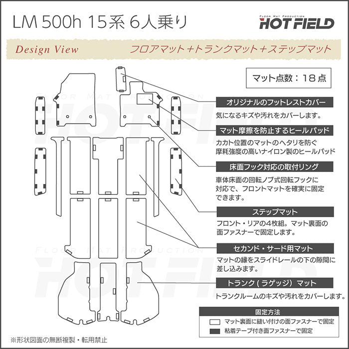 レクサス 新型 LM 500h 15系 6人乗り フロアマット＋ステップマット＋トランクマット ラゲッジマット ◆千鳥格子柄 HOTFIELD