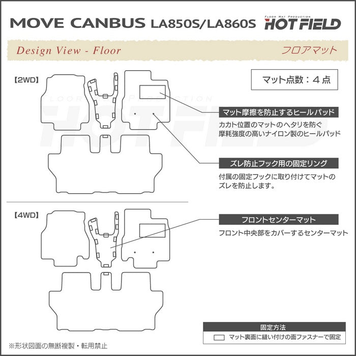 ダイハツ 新型 ムーヴキャンバス ムーブキャンバス LA850S LA860S フロアマット ◆千鳥格子柄 HOTFIELD