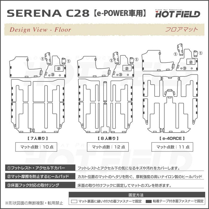 日産 新型 セレナ C28系 e-POWER フロアマット＋ステップマット＋トランクマット ラゲッジマット e-4ORCEにも対応 ◆カジュアルチェック HOTFIELD