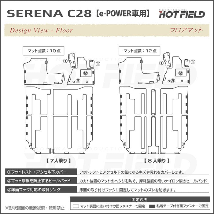 日産 新型 セレナ C28系 e-POWER フロアマット＋ステップマット＋トランクマット ラゲッジマット ◆ウッド調カーペット 木目 HOTFIELD