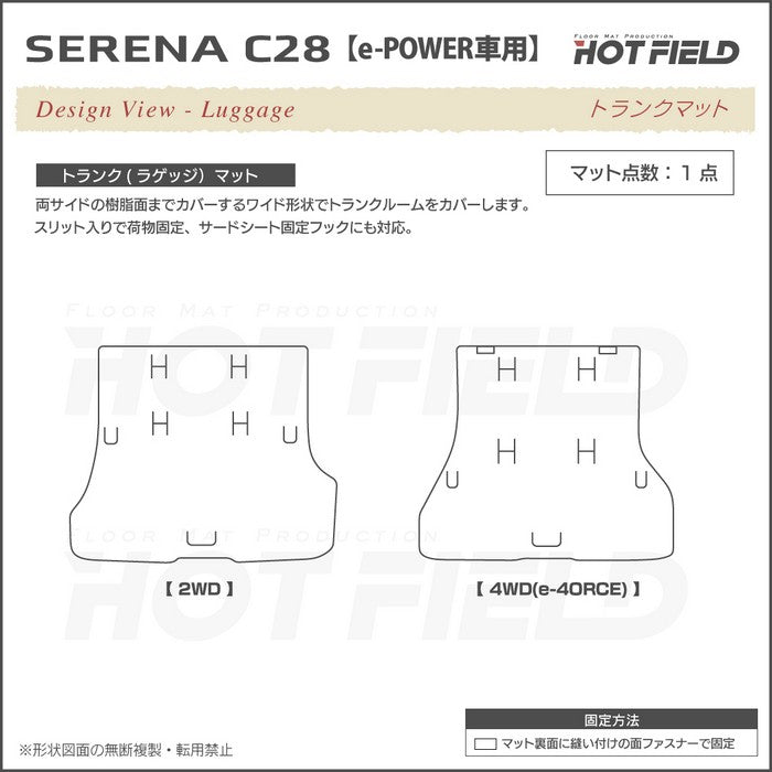 日産 新型 セレナ C28系 e-POWER フロアマット＋ステップマット＋トランクマット ラゲッジマット e-4ORCEにも対応 ◆千鳥格子柄 HOTFIELD