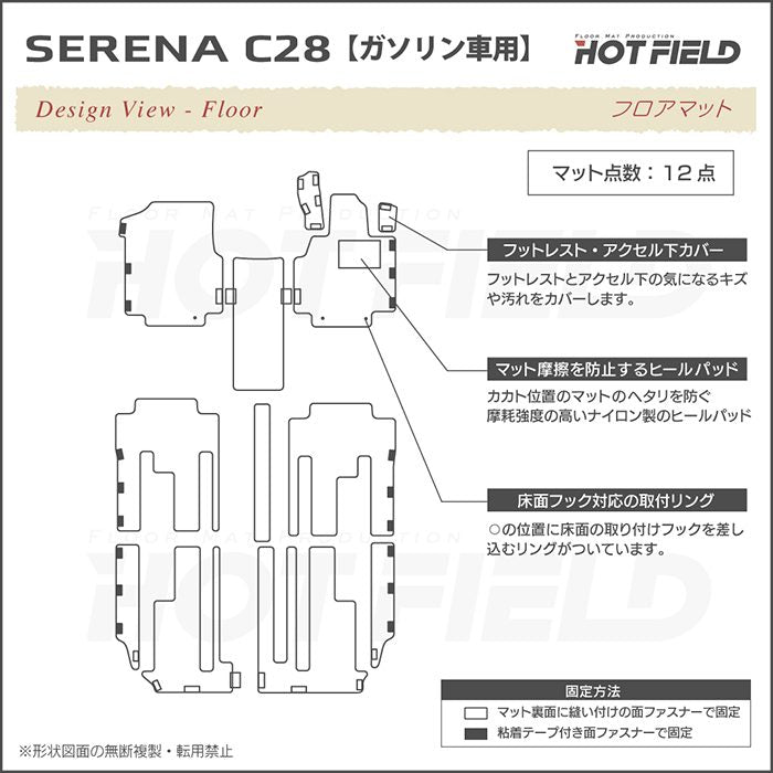 日産 新型 セレナ C28系 (ガソリン車) フロアマット＋トランクマット ラゲッジマット ◆シャギーラグ調 HOTFIELD