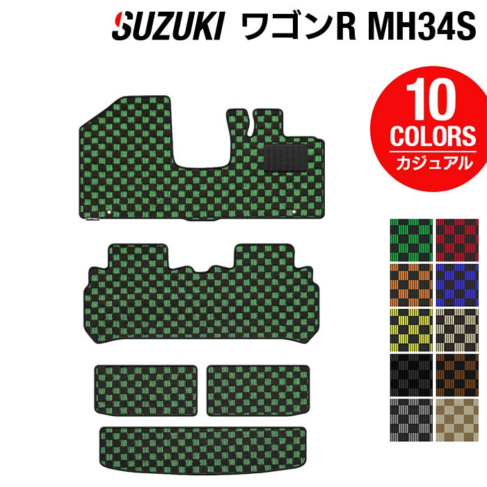 スズキ ワゴンR MH34S フロアマット+トランクマット ラゲッジマット ◆カジュアルチェック HOTFIELD